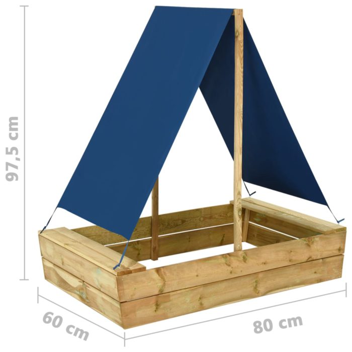 vidaXL Sandkasse med tak 80x60x97,5 cm heltre furu