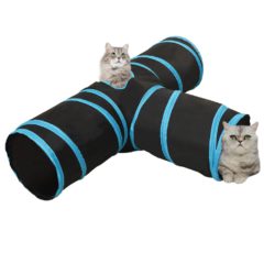 vidaXL Kattetunnel 3-veis svart og blå 90 cm polyester