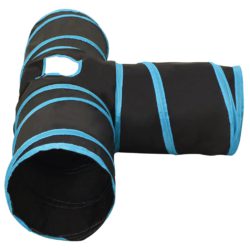 vidaXL Kattetunnel 3-veis svart og blå 90 cm polyester