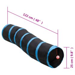 vidaXL Kattetunnel s-form svart og blå 122 cm polyester