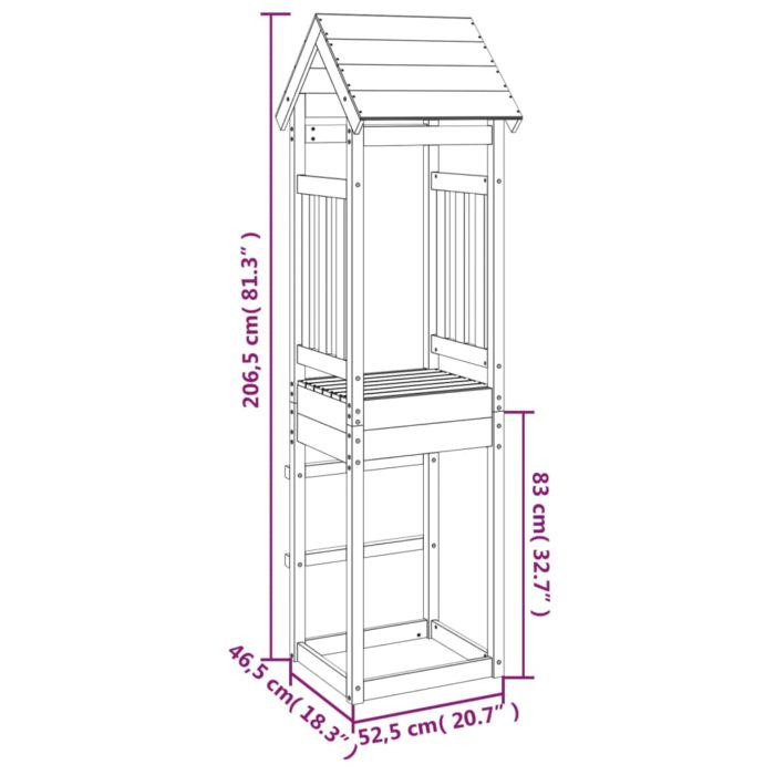 vidaXL Leketårn 52,5×46,5×206,5 cm heltre furu