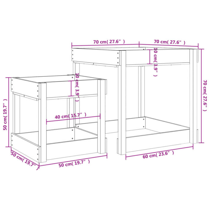 vidaXL Sandbord 2 stk heltre furu