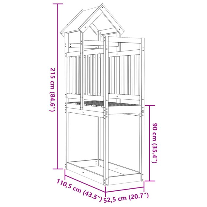 vidaXL Leketårn 110,5×52,5×215 cm heltre furu