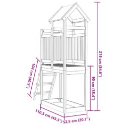 vidaXL Leketårn med stige 110,5×52,5×215 cm heltre furu