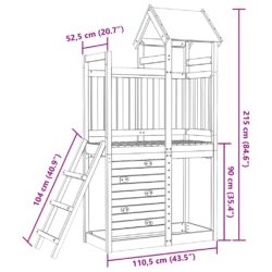 vidaXL Leketårn med klatrevegg 110,5×52,5×215 cm heltre furu