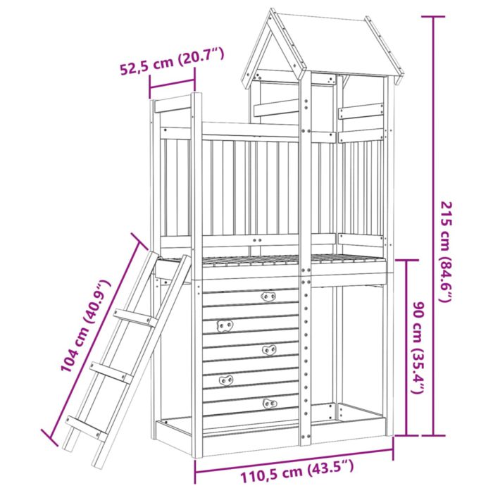 vidaXL Leketårn med klatrevegg 110,5×52,5×215 cm heltre furu