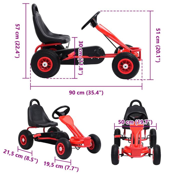 vidaXL Pedal-go-kart med pneumatiske dekk rød