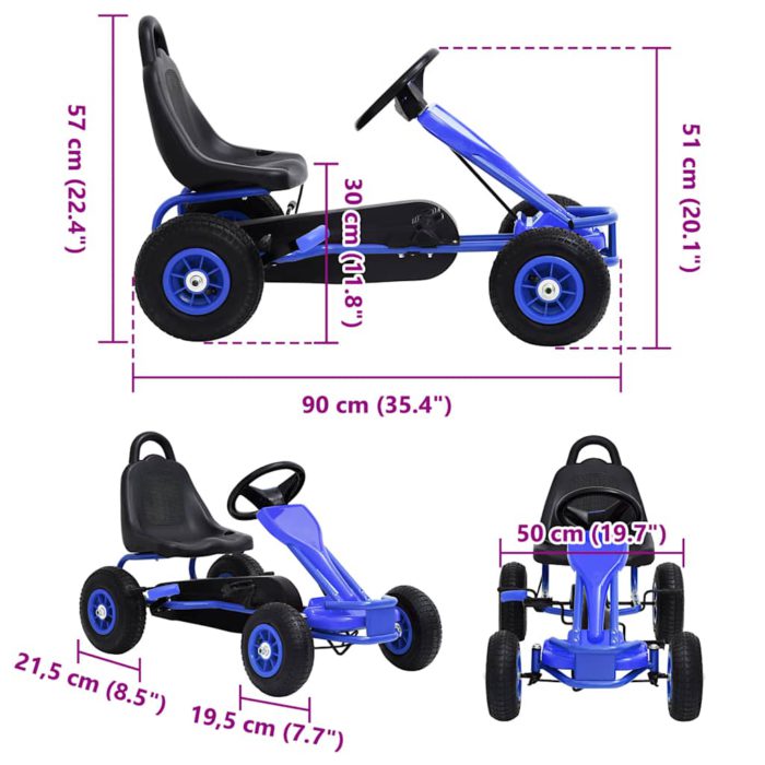 vidaXL Pedal-go-kart med pneumatiske dekk blå