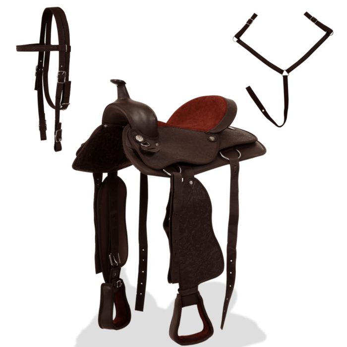 vidaXL Westernsal, hodelag & brystsele ekte lær 16″ brun