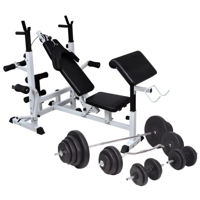 vidaXL Vektbenk med vektstativ, vektstang og manualsett 120kg