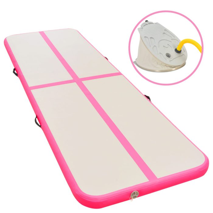 vidaXL Oppblåsbar gymnastikkmatte med pumpe 400x100x10 cm PVC rosa