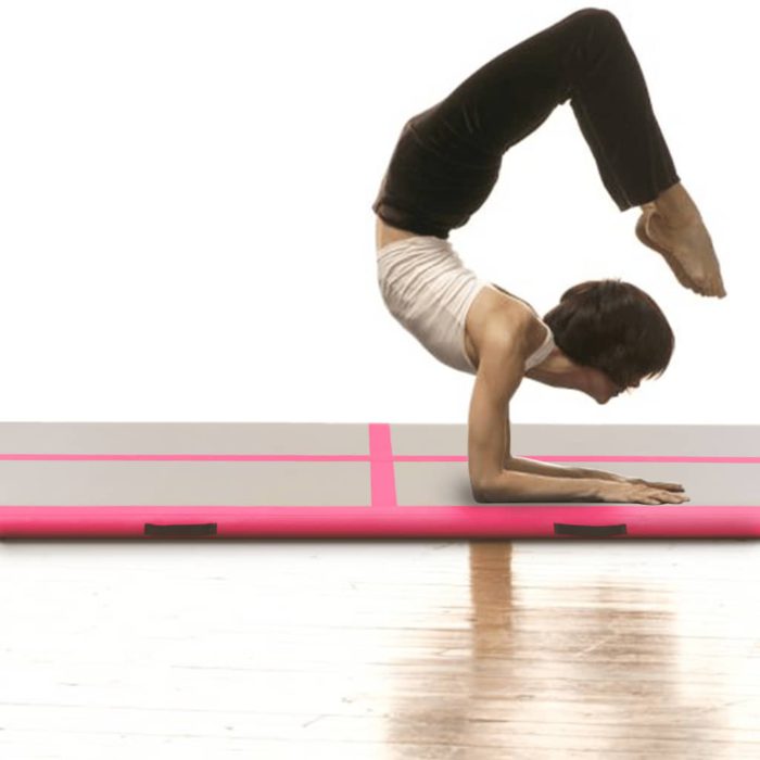 vidaXL Oppblåsbar gymnastikkmatte med pumpe 400x100x10 cm PVC rosa