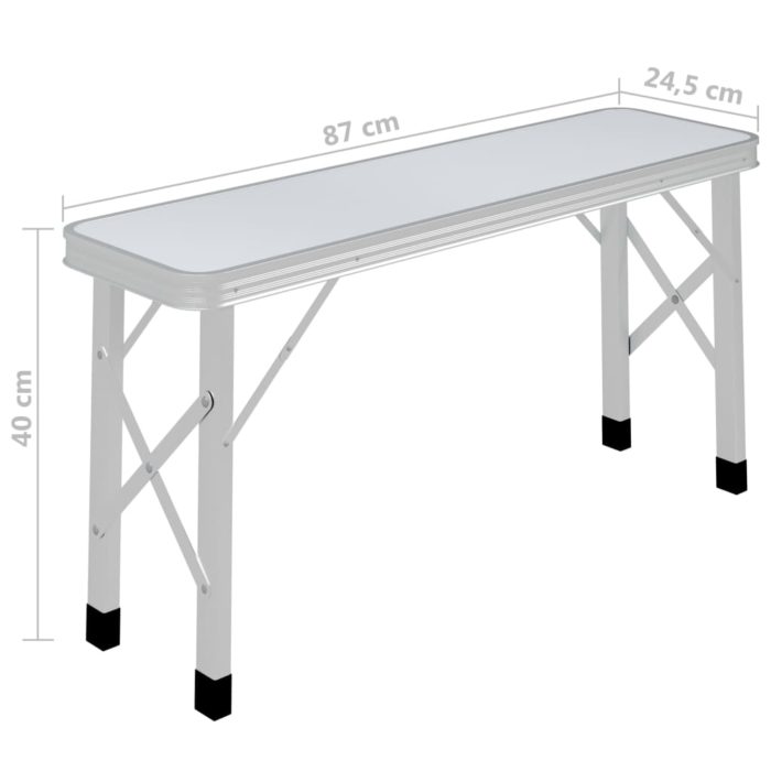 vidaXL Sammenleggbart campingbord med 2 benker aluminium hvit