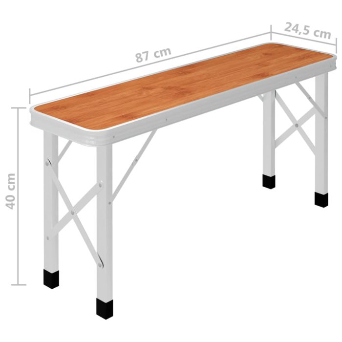 vidaXL Sammenleggbart campingbord med 2 benker aluminium brun