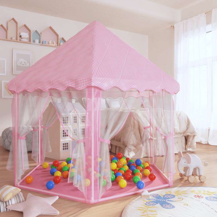 vidaXL Prinsessetelt med 250 baller rosa 133×140 cm