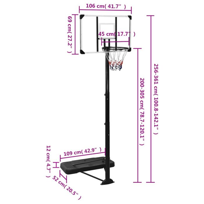 vidaXL Basketballplate gjennomsiktig 256-361 cm polykarbonat