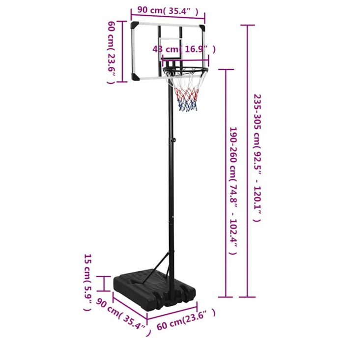vidaXL Basketballplate gjennomsiktig 235-305 cm polykarbonat