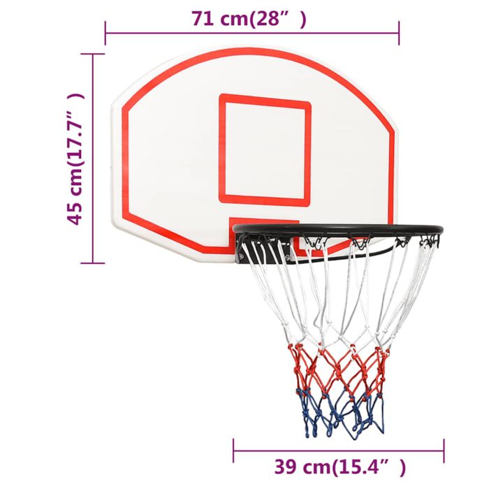 vidaXL Bakplate for basketballkurv hvit 71x45x2 cm polyeten