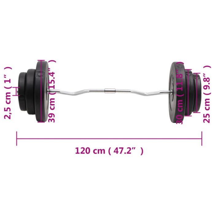 vidaXL Curl-vektstang med skiver 60 kg