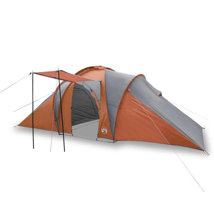 vidaXL Kuppeltelt for camping 6 personer grå og oransje vanntett