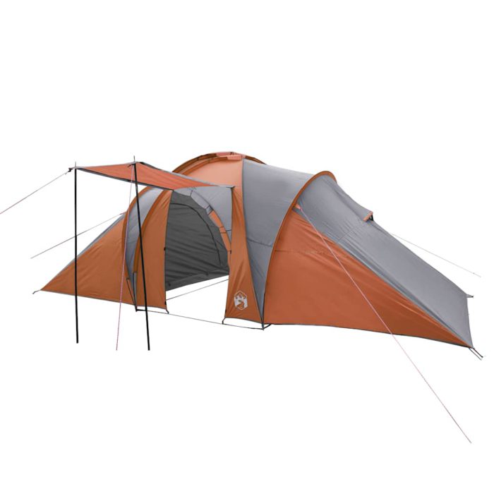 vidaXL Kuppeltelt for camping 6 personer grå og oransje vanntett