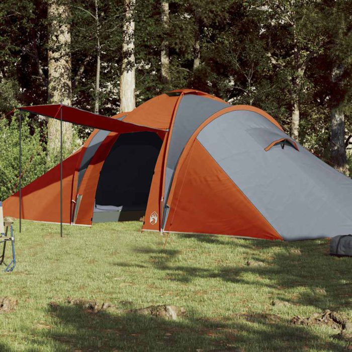 vidaXL Kuppeltelt for camping 6 personer grå og oransje vanntett