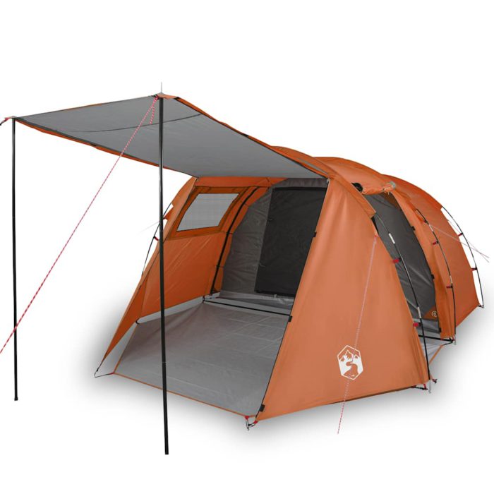vidaXL Tunneltelt for camping 4 personer grå og oransje vanntett