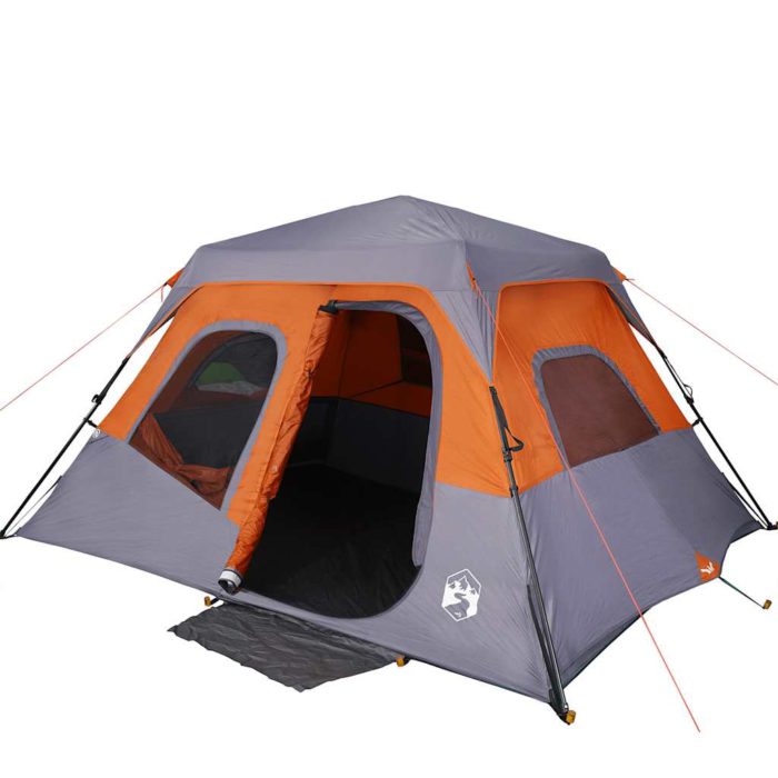 vidaXL Campingtelt 6 personer grå og oransje hurtigutløser vanntett