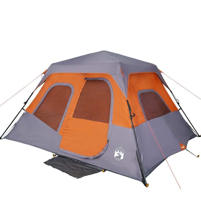 vidaXL Campingtelt 6 personer grå og oransje hurtigutløser vanntett