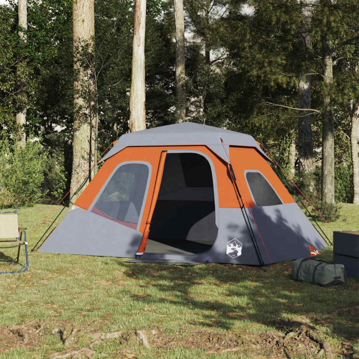 vidaXL Campingtelt 6 personer grå og oransje hurtigutløser vanntett