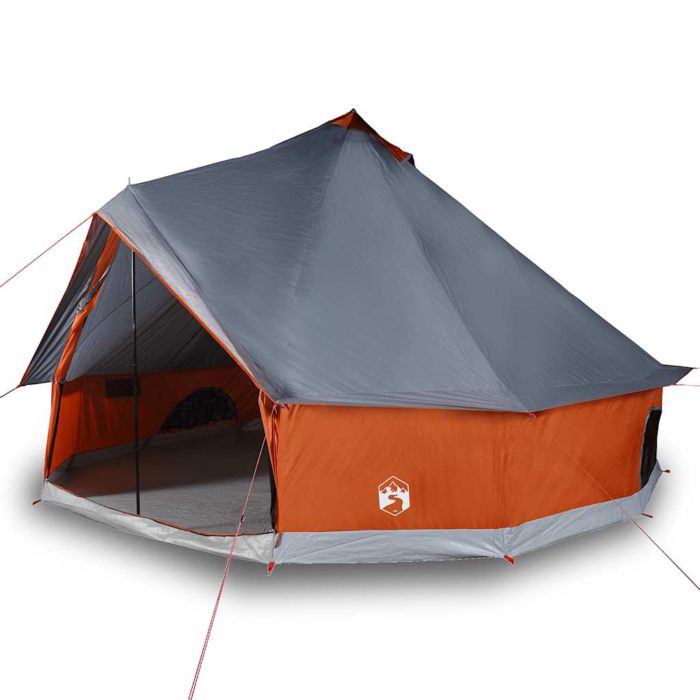 vidaXL Familietelt tipi for 8 personer grå og oransje vanntett