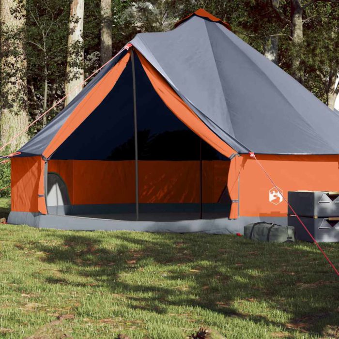 vidaXL Familietelt tipi for 8 personer grå og oransje vanntett