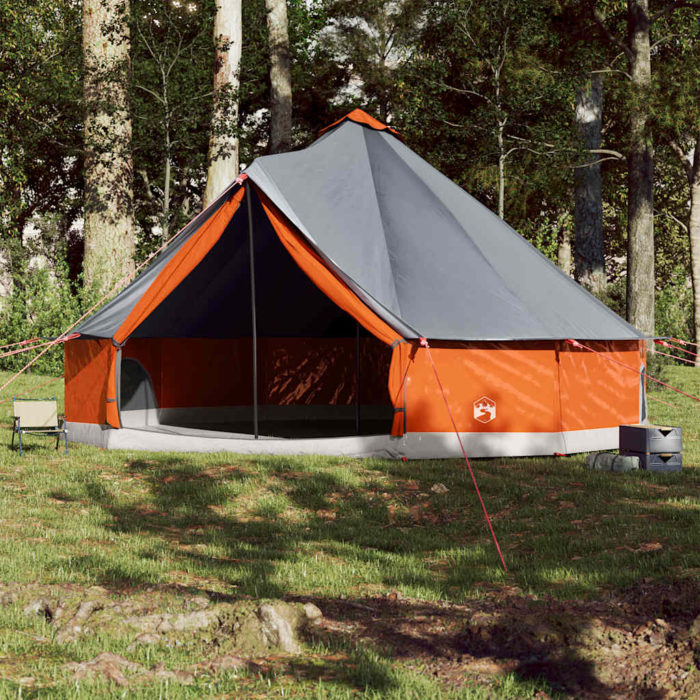 vidaXL Familietelt tipi for 12 personer grå og oransje vanntett