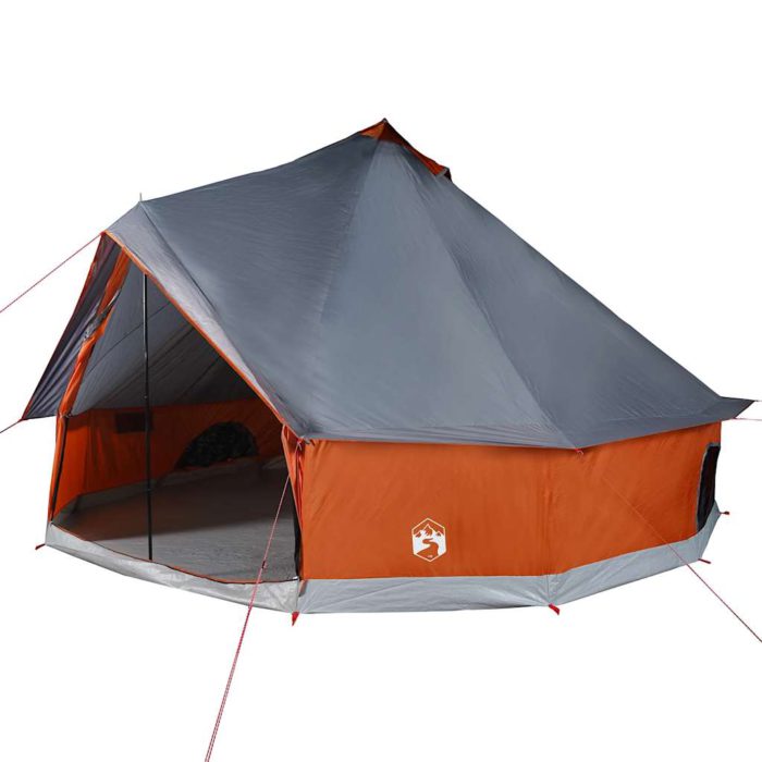 vidaXL Familietelt tipi for 12 personer grå og oransje vanntett