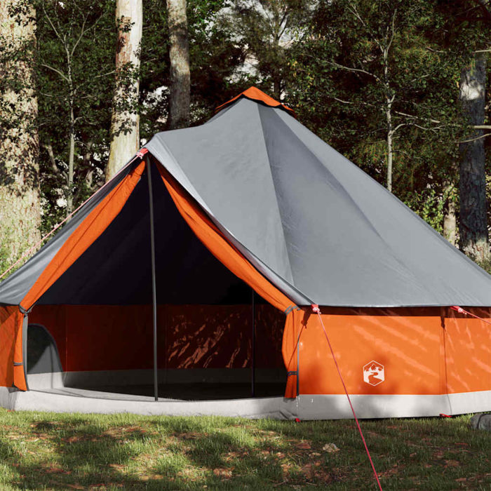 vidaXL Familietelt tipi for 12 personer grå og oransje vanntett