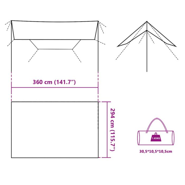 vidaXL Campingpresenning grønn 360×294 cm vanntett