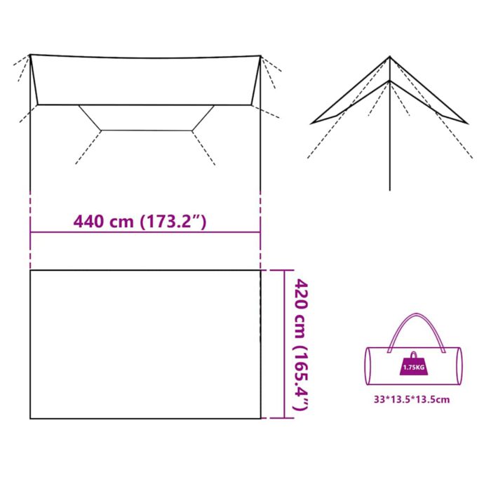 vidaXL Campingpresenning blå 420×440 cm vanntett