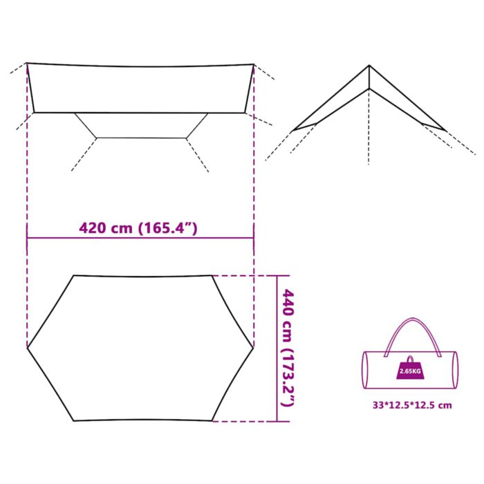 vidaXL Campingpresenning grønn 420×440 cm vanntett