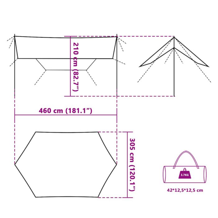 vidaXL Campingpresenning oransje 460x305x210 cm vanntett