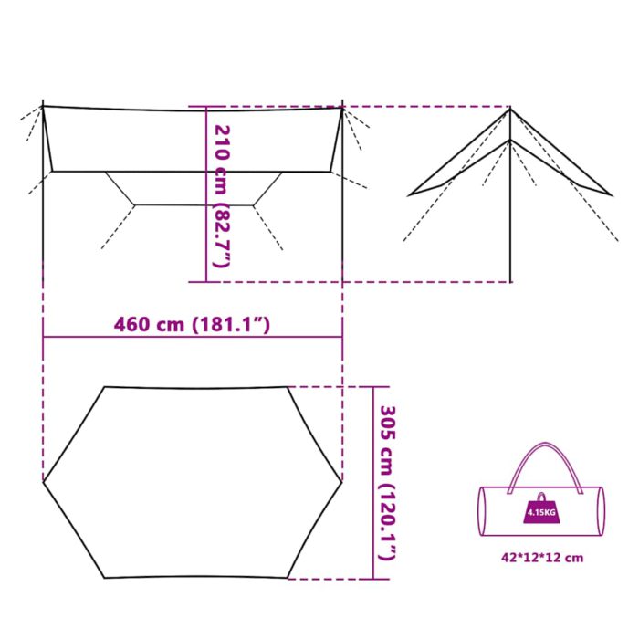 vidaXL Campingpresenning grønn 460x305x210 cm vanntett