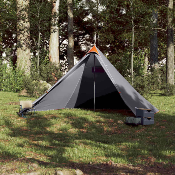 vidaXL Familietelt tipi for 7 personer grå og oransje vanntett