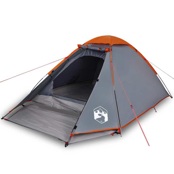 vidaXL Kuppeltelt for camping 4 personer grå og oransje vanntett