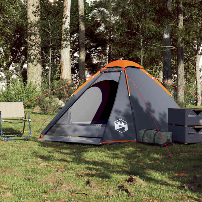 vidaXL Kuppeltelt for camping 4 personer grå og oransje vanntett