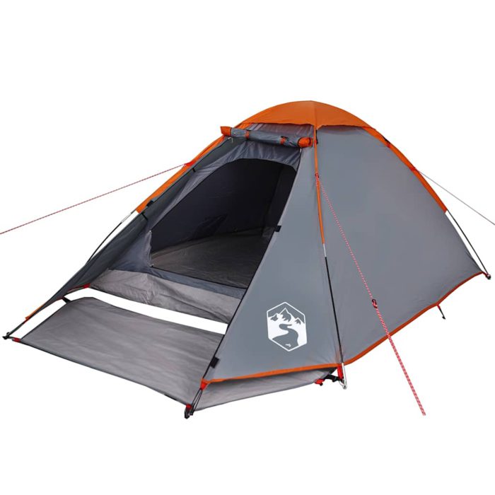 vidaXL Kuppeltelt for camping 4 personer grå og oransje vanntett