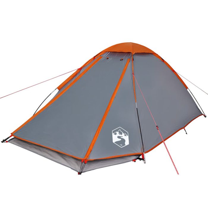 vidaXL Kuppeltelt for camping 4 personer grå og oransje vanntett