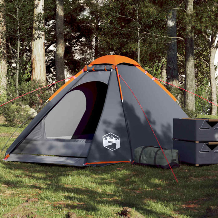 vidaXL Kuppeltelt for camping 4 personer grå og oransje vanntett