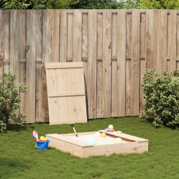 vidaXL Sandkasse med lokk 111x111x19,5 cm heltre furu