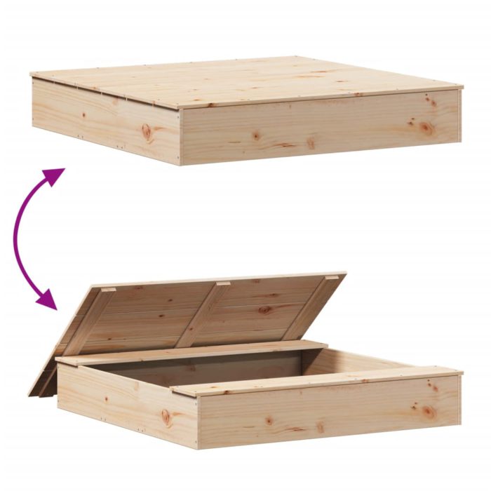 vidaXL Sandkasse med lokk 111x111x19,5 cm heltre furu