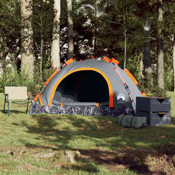 vidaXL Campingtelt 2 personer grå og oransje hurtigutløser