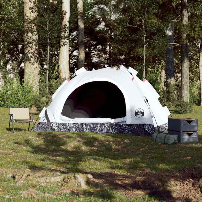 vidaXL Campingtelt 3 personer hvit blendingsstoff hurtigutløser